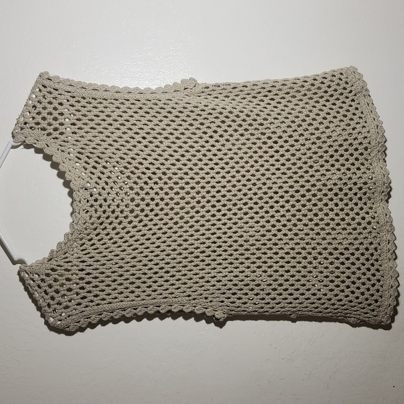 A.N.A. A New Approach Boho Crochet Tank Vest Blouse Beige Tan sz L GUC - Picture 5 of 6